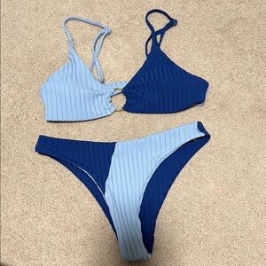 Blue and Light Blue Ribbed Bikini Set